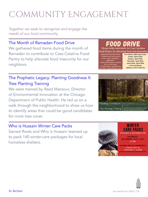 Page 23 of the 2022 Year in Review, on community engagement and winter care packages.